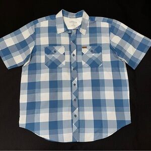 Orvis Blue Plaid Men's Shirt short sleeve button down XL